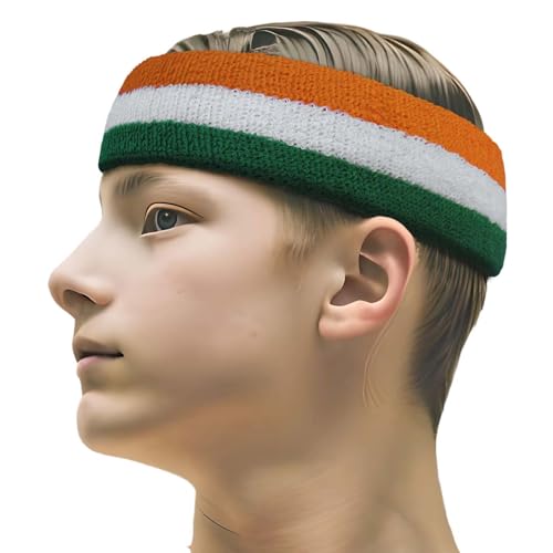 COUVER 3 Color Striped Sports Sweatband Set - color: Green/White/Light Orange