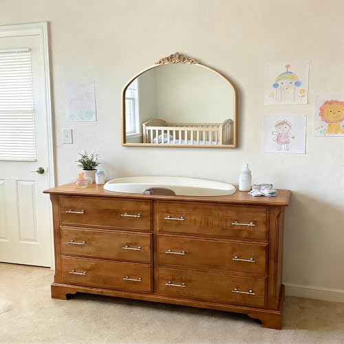 1 Set Vintage Gold 36x29 Arched Dresser Antique Tabletop Wall Mirror - size: 29"L x 36"W/Set