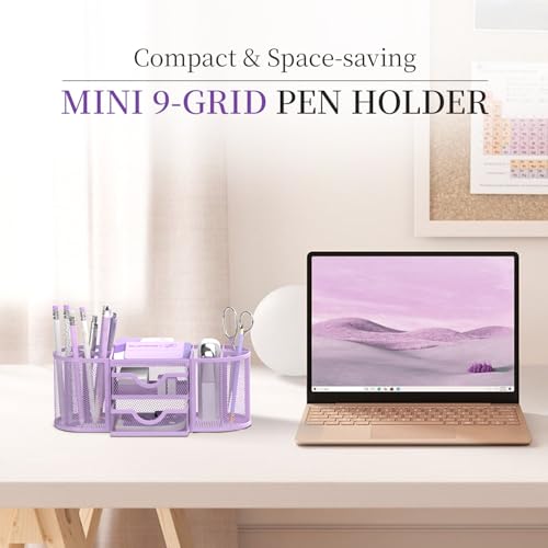 SUPEASY Mesh Desk Organizer, Pen Holder for Desk with 2 Drawers, Purple - color: Lilac Purple
