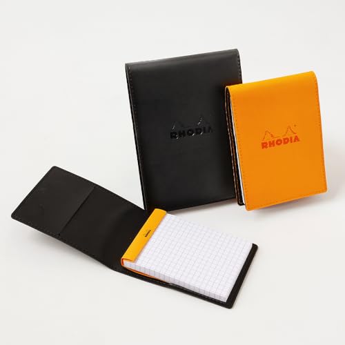 Rhodia Notepad with Cover No.12 (3.3 x 4.7 inches (8.5 x 12 cm), PU Leather, Black (Block Rodia No.12, Orange Included/80 Sheets, 5 mm Grid) RHODIA cf12pucvbk - size: 8.5×12cm, style: black