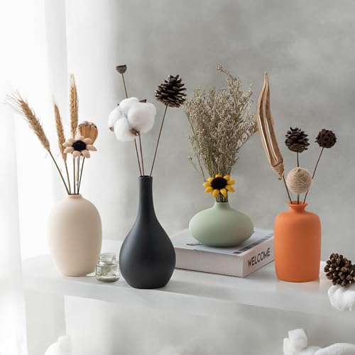 Vase Set of 4 with Dried Flower for Shelf Home Decor Matte Ceramic - size: Vase Set 4 - with Dried Flower