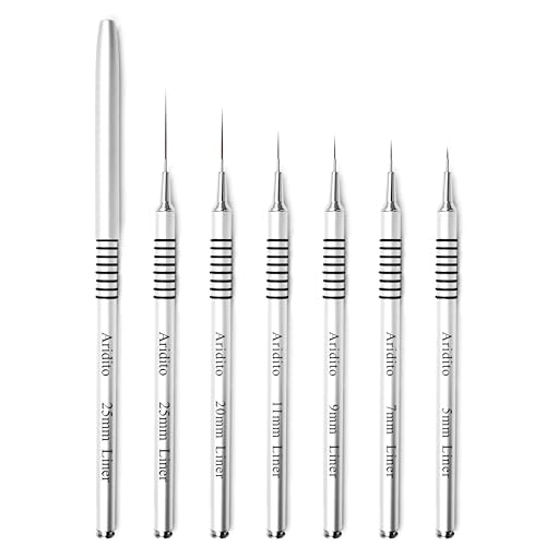 6Pcs Silver Metal Handle Nail Art Liner Brushes Set - color: Silver