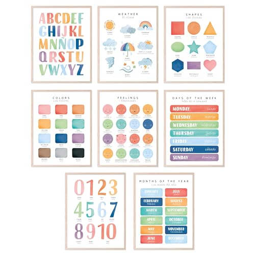 BigWig Prints Bilingual Educational Posters, Set of 8, 8x10 in