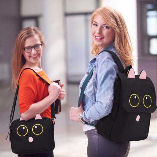 Tallew 3 Pcs Black Cat Backpacks Set for Kids with Lunch Bag, Pencil Case