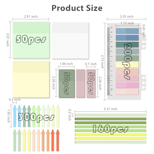 1060 Sheets Transparent Sticky Notes, Book Annotation Tab(Morandi) - color: Morandi