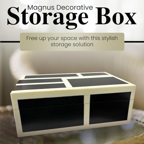 Perilla Home Decorative Wooden Storage Box Black and Off-White (8" l X 5" b X 3" h) Small Keepsake Jewelry Box, Gift Box for Decor Memory Boxs, Modern Art Fabric Storage Bin, Birthday Gift (Magnus) - color: Black and off white Magnus
