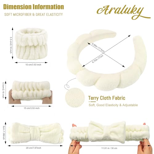 6 Pcs Puffy Spa Headband and Wristbands, Beige, Hairband for Washing Face Skincare, Absorbent Headband for Shower, Yoga, Makeup, Unisex-Adults - color: Beige