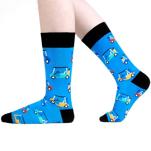 WeciBor Men's Combed Cotton Novelty Crew Socks Size 7-15 - color: Green/Black/Orange/Multicolor Golf-4m, size: 7-12
