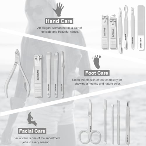 Manicure Set Professional Nail Clippers Pedicure Kit,16 pcs Stainless Steel - color: White