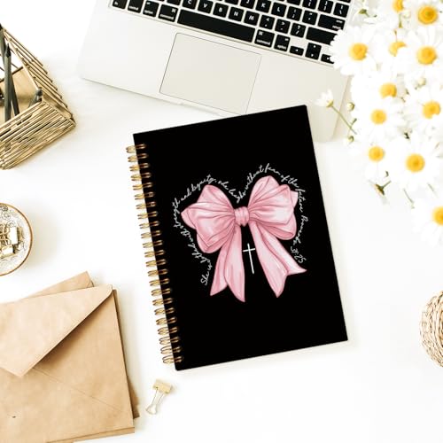 Bible Journal for Women Girls, Pink Bow Christian Girl Energy Journal, Christian Gifts Prayer Journal for Woman, Cute Gifts Preppy Cute Notebook, Pink Bow Coquette Stuff Notebook 5.5x8.3 - color: Pink Bow - Proverbs 31:25 - Pink Bow