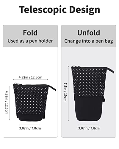 Sooez Standing Pencil Case, Cute Stand up Pencil Pouch, Telescopic Pen Bag - color: Black