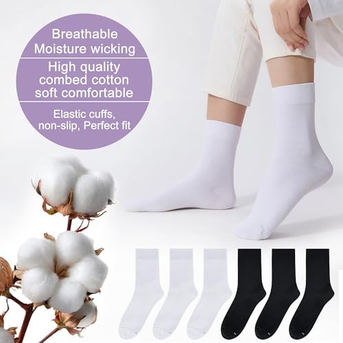 ATBITER Women Thin Cotton Crew Socks,Ankle Bootie Casual Dress Socks 6Pairs - color: 6 Pairs 3white+3black, size: 5-9