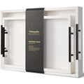 Fibogollo Set of 2 Bamboo Serving Trays with Metal Handles(White) - style: White-Medium and Large Set