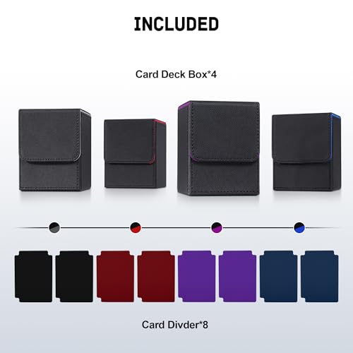 ZLCA Card Deck Box for Trading Cards,PU Leather Magnetic Card Storage Box Fits for TCG CCG Magic Game Cards(Black Set) - color: 4pcs-Multicolor, size: B-Vertical