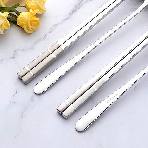 Buyer Star 4 Set Silver Square Chopsticks and Spoon Set Metal Stainless Steel Spoon Chopsticks Set - color: silver-square chopstick and spoon