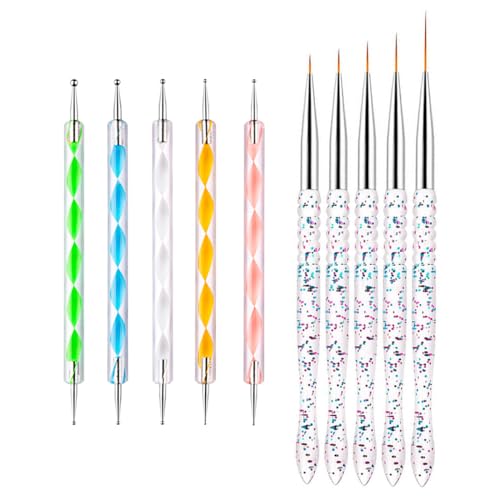 Nail Dotting Tools Kit - 10 Pcs, 5 Double-end Tools, 5 Nail Liner Brushes - color: c-10pcs