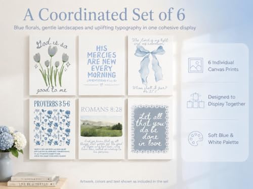 6Pcs Framed Blue Christian Canvas Wall Art Bible Verses - color: Blue Bible-Wrapped canvas, size: 16"Lx12"W