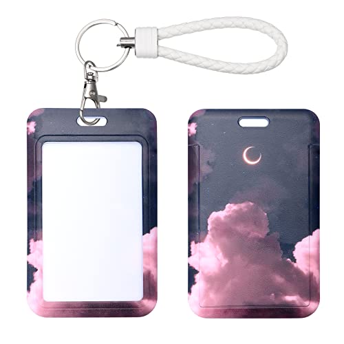 ID Card Badge Holder Key Chain with Metal Keyring, Plastic Slide Open with ID Window for Women Men Girls Students,Pink Sky - color: Pink Sky