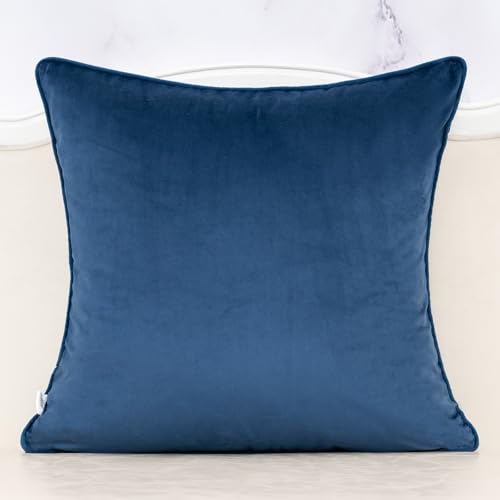 Alerfa Boho Blue Floral Throw Pillow Cover 18x18 Inch Cut Velvet Sqaure Luxury Embroidered Decorative Pillow Cover for Couch Living Room Bedroom - color: Blue, size: 18" x 18" (Pack of 1)