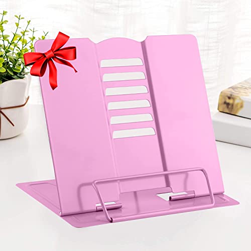MSDADA Book Stand Metal Reading Rest Book Holder Adjustable Cookbook Holder - color: Pink