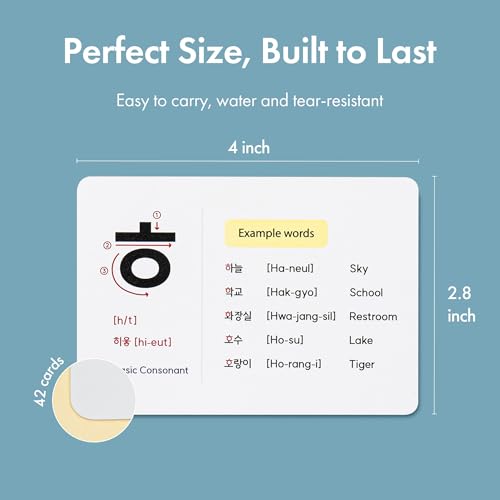 Korean Alphabet Flashcards with 195 Example Words – Hangul Learning Cards for Beginners & Teachers, Audio Files and Hangul Chart | Korean Stationery Gift