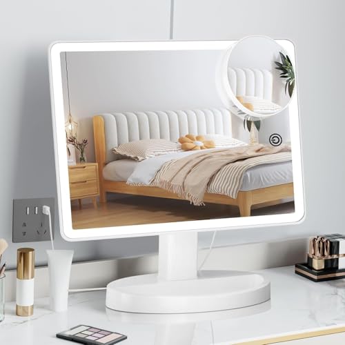 FUNTOUCH Large Lighted Makeup Mirror with Lights (White) - color: White a