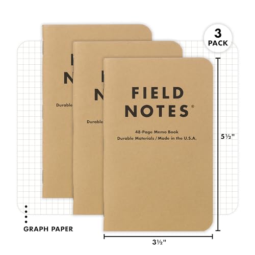 Field Notes: Original Kraft 3-Pack - Graph Paper Memo Books - Grid Paper 48 Page Pocket Notebooks - 3.5" x 5.5" - color: Graph Paper