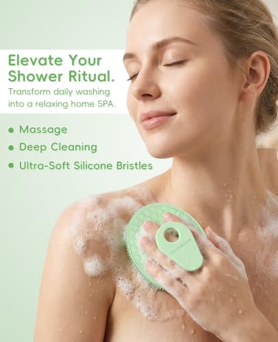 Soft Silicone Shower Brush Body Wash Bath Exfoliating Skin Massage Scrubber - color: Black+mint