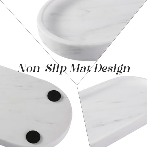 Koville White Marble Oval Tray for Bathroom Countertop, 10" x 5" Natural Marble Vanity Trays, Stone Perfume Organizer Tray for Decor, Jewelry Dish Perfume Trays for Dresser - color: Volakas White