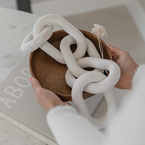 PEAKOLY Wood Chain Link Decor - White Wooden Decorative Objects for Shelves, Coffee Table Sculpture, Book Shelf Accessories, Modern Shelf Decor Accents, Console or Entryway Table Decorations - color: Whitewashed