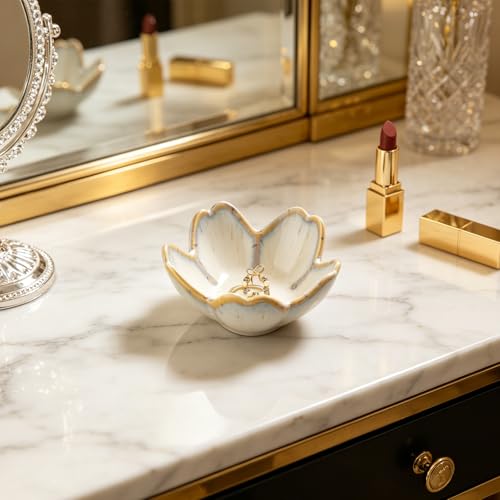 Floral Vanity Tray, Ceramic Jewelry Dish for Rings - color: grey