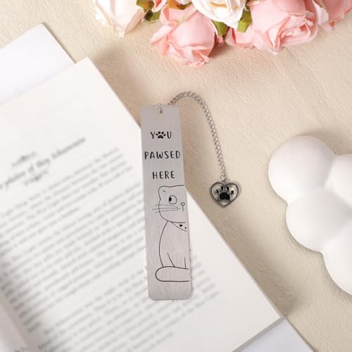 Cat Bookmark for Women, Zinc Alloy Kitten Book Marker with Heart Pendant - style: Scarf Cat