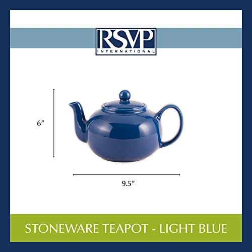 RSVP International Stoneware Teapot Collection, Microwave and Dishwasher Safe, 42 oz, Light Blue - color: Light Blue, size: 42 oz