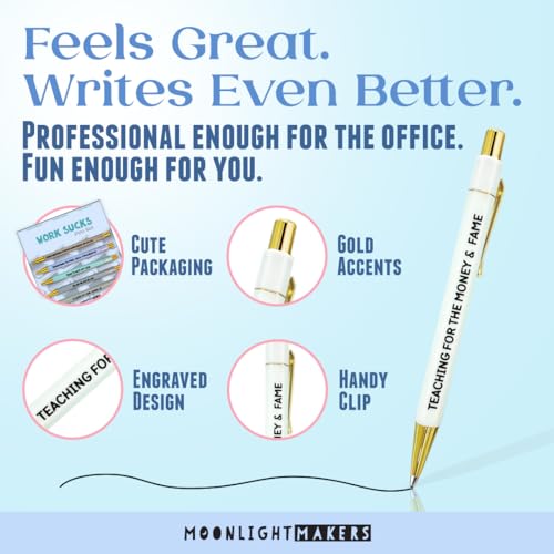 Moonlight Makers Office Pens, Black Ink Ballpoint, Set of 5, Work Sucks - color: Work Sucks
