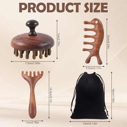 WOVTE 3 PCS Wooden Scalp Massager, Sandalwood Head Massager Scalp Comb