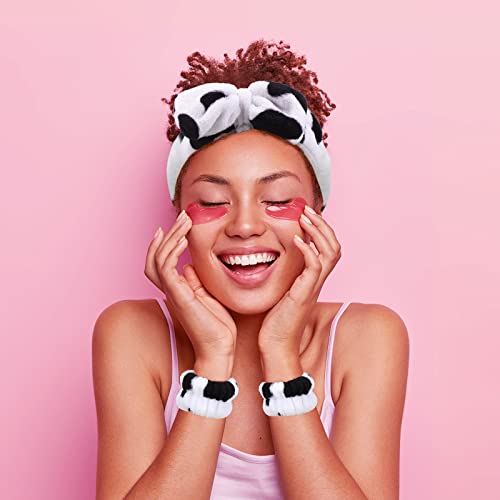Hanaive 3 Pcs Spa Headband and Wristbands for Washing Face, Cow - style: Cow