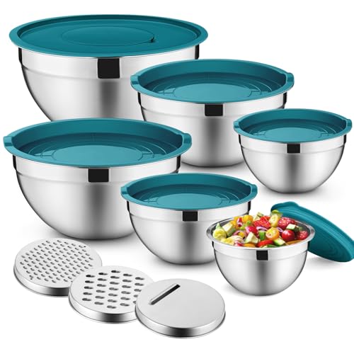 P&P CHEF Mixing Bowls with Lids Set of 6, Nesting Salad Bowl, Blue - color: Blue