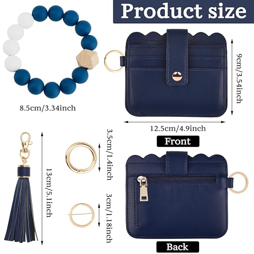 Wristlet Wallet for Women with Keychain – RFID Card Holder Small Wallet Wristlet with Key Ring - color: Navy Blue, style: Classic