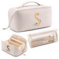 VLANDO Personalized Makeup Bag,Gifts for Women, Letter S,Off White - color: 14.White-S