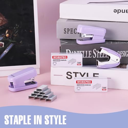 WORKPRO Small Stapler with Staples, Cute Purple Stapler Set, Lock Design - color: Purple