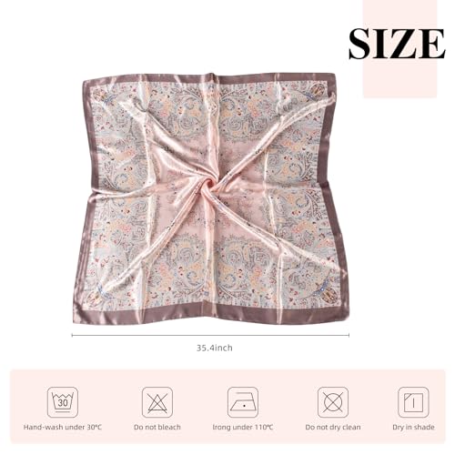 35 Inches Silk Head Scarf-Satin Hair Scarves Silk Bandana Scarf Headscarf for Women's Fashion Scarves - color: Large Floral Cashew Nut - Pink