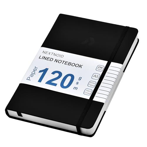 Nextnoid Hardcover Lined Journal Notebook - 120 GSM Thick Paper, Medium A5-256 Pages - Perfect For Writing, Journaling and Note-Taking (Black, Ruled) - color: Black, style: Lined 256 Pages