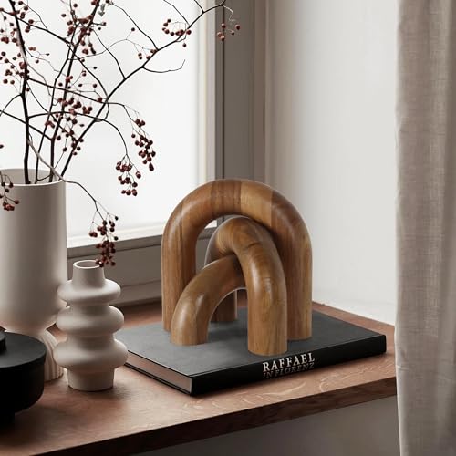 Oakrain 3 Pcs Wood Shelf Decor Aesthetic, Modern Aesthetic Home Decor Accent, Decorative Object for Coffee Table, Book Shelf, Minimalist Table Decor for Console, Living Room, Entryway, Brown - color: Brown