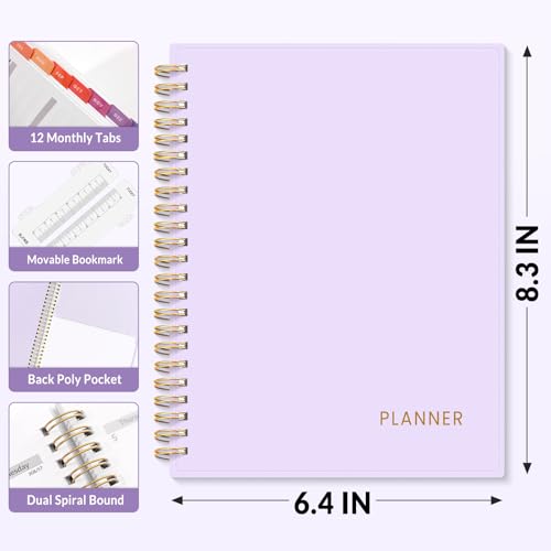 SUNEE Academic Planner 2026-2027 – Weekly & Monthly Planner, July 2026 to June 2027, 6.4"x8.3", Thick Paper, Tabs, Pockets, Bookmark, Spiral-Bound, Student Teacher Organizer, Purple - color: Purple