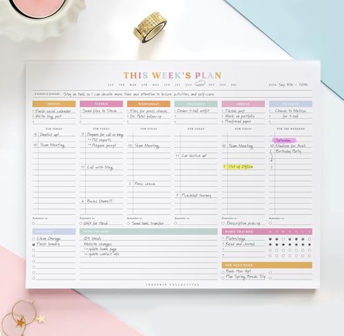 ThreeKin Weekly Planner - Premium 52-Sheet Tear-Off Notepad, 8.5 x 11 inches, Clean Colorful Design, Perfect for Work, School, Projects, and Entrepreneurs, Female & USA Owned Business - size: 8.5" x 11", style: Colorful
