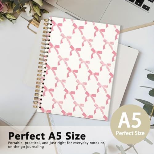 Pink Bow Coquette Journal Notebook, Preppy Pink Aesthetic Notebook Journal for Women, Pink Office Supplies, Cute Notebook, 5.5x8.3 Inch - color: 02-Pink Coquette(White)