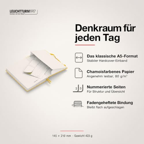 LEUCHTTURM1917 - Notebook Hardcover Medium A5-251 Numbered Pages for Writing and Journaling (Sunflower, Plain) - color: Sunflower, style: Minimalist
