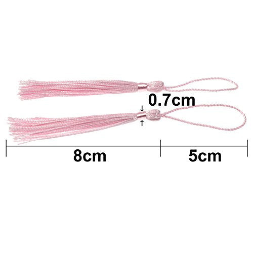 VAPKER Pink Silky Handmade Tassels - 100 Pieces, 13cm/5-Inch, with 2-Inch Cord Loop for Jewelry Making, DIY Projects, Bookmarks - color: H:pink
