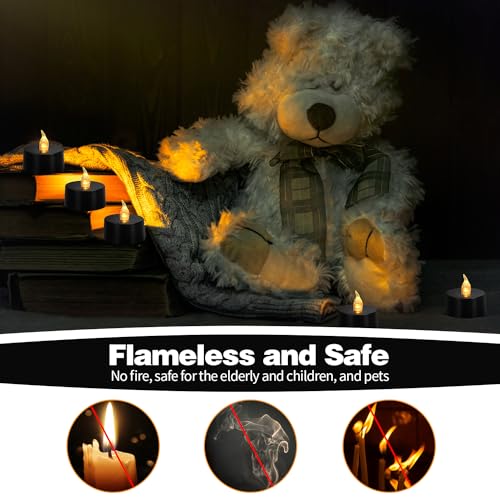 KOABY 12 Pack Warm Yellow Light Flameless Tea Lights, Black Base, Last 100H - color: Warm Yellow Light, Black Base, size: 12 Pack