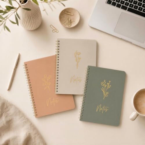 Aesthetic Spiral Notebook Set of 3 For Women - Cute College Ruled 7x5 - color: sage-pink-beige, size: Everyday 5x7